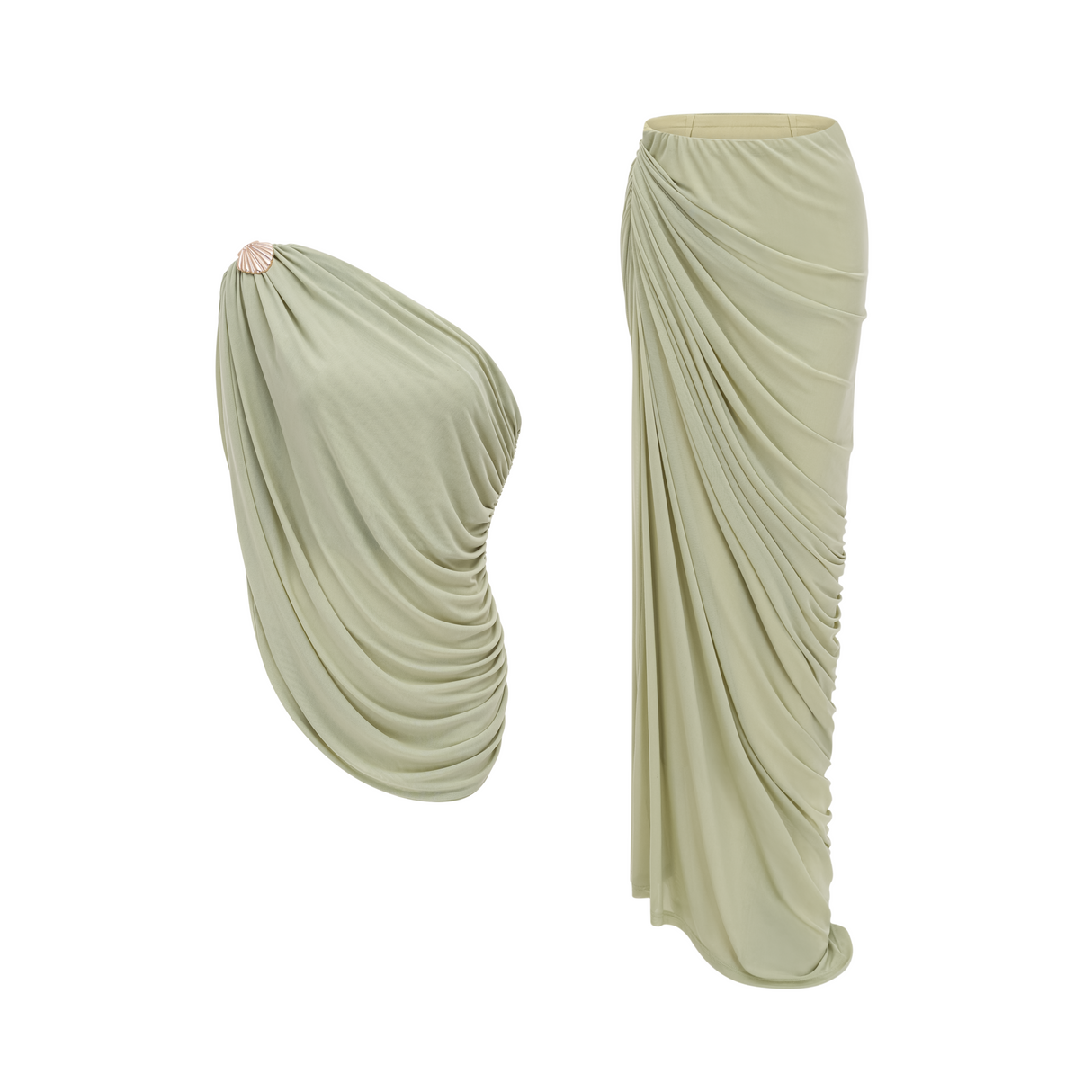 Zulma One Shoulder Top & Skirt Set Green