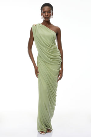 Zulma One Shoulder Top & Skirt Set Green