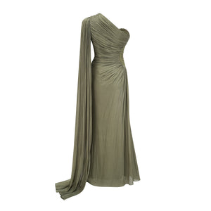 Tiphaine One Shoulder Ruched Maxi Dress / Green