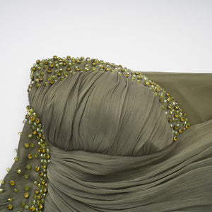 Tiphaine One Shoulder Ruched Maxi Dress / Green