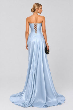 Vanessa Strapless Corset Ruched Maxi Dress / Blue