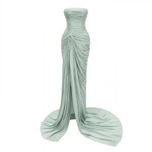 Vanessa Strapless Corset Ruched Maxi Dress / Green