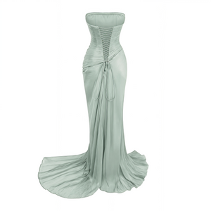 Vanessa Strapless Corset Ruched Maxi Dress / Green