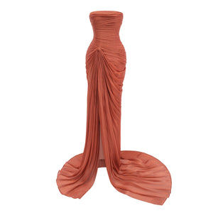 Vanessa Strapless Corset Ruched Maxi Dress / Terracotta Rose