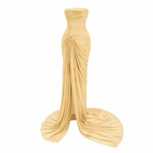 Vanessa Strapless Corset Ruched Maxi Dress / Yellow