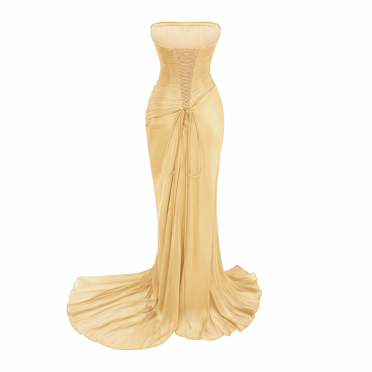 Vanessa Strapless Corset Ruched Maxi Dress / Yellow