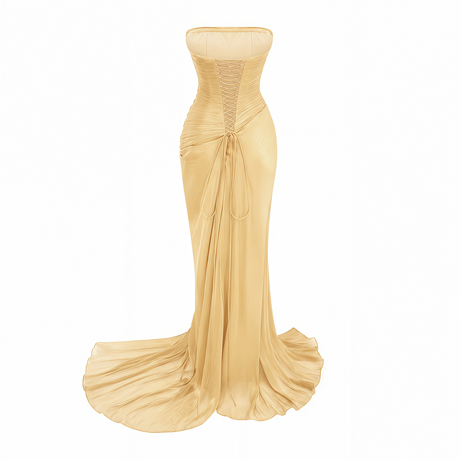Vanessa Strapless Corset Ruched Maxi Dress / Yellow