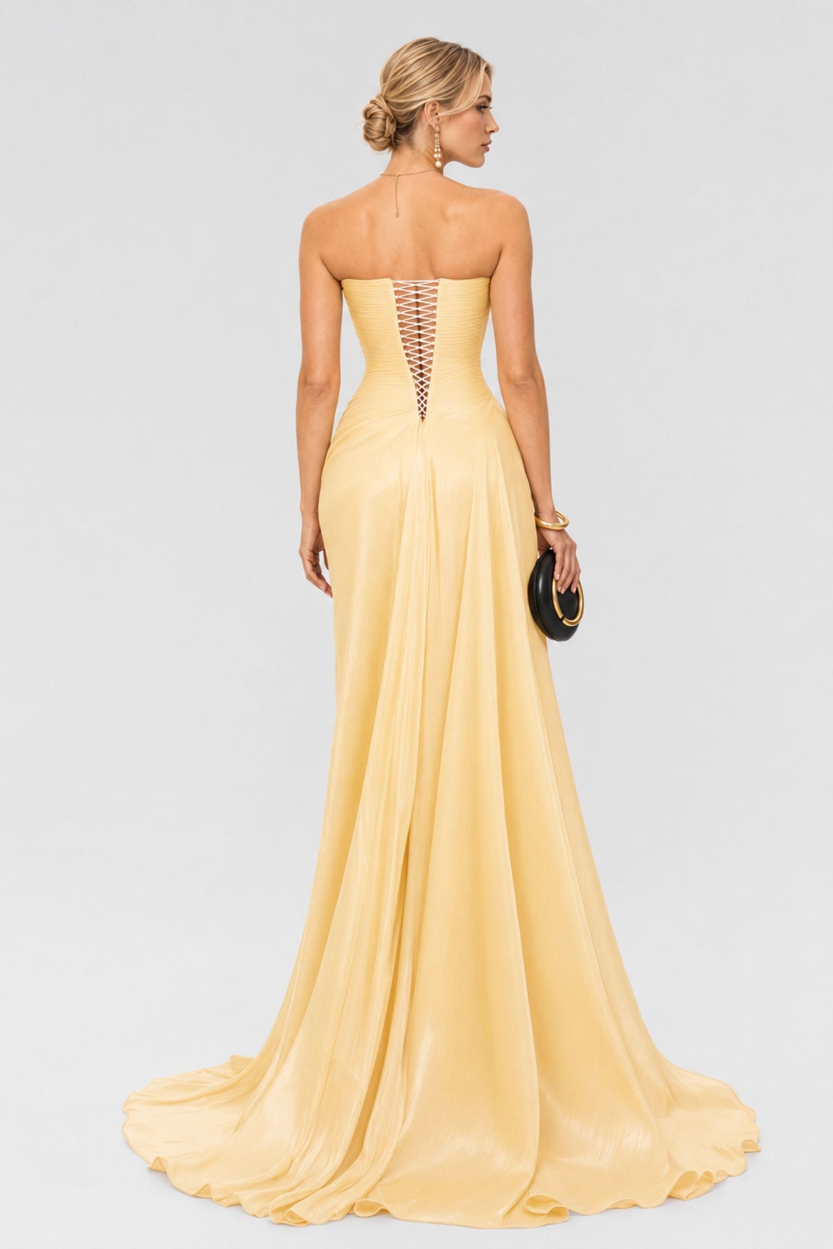 Vanessa Strapless Corset Ruched Maxi Dress / Yellow