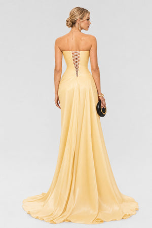 Vanessa Strapless Corset Ruched Maxi Dress / Yellow