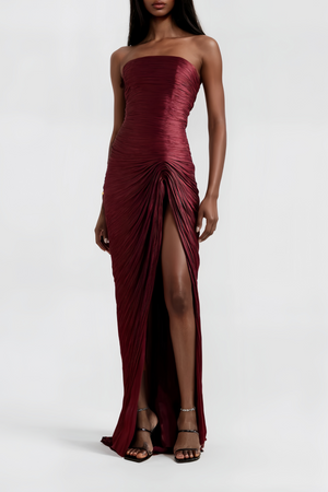 Vandale Strapless High Slit Cape Maxi Dress / Burgundy