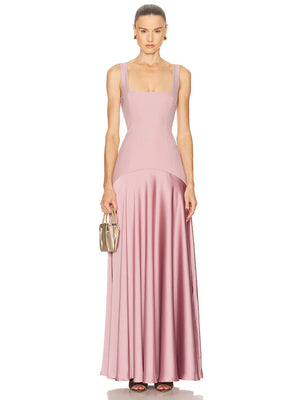 Douceur Square Neck Satin Maxi Dress