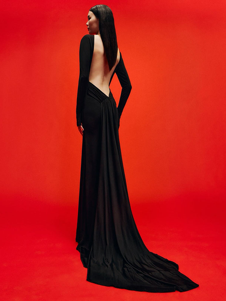 Selmori Orianne Long Sleeve Backless Maxi Dress