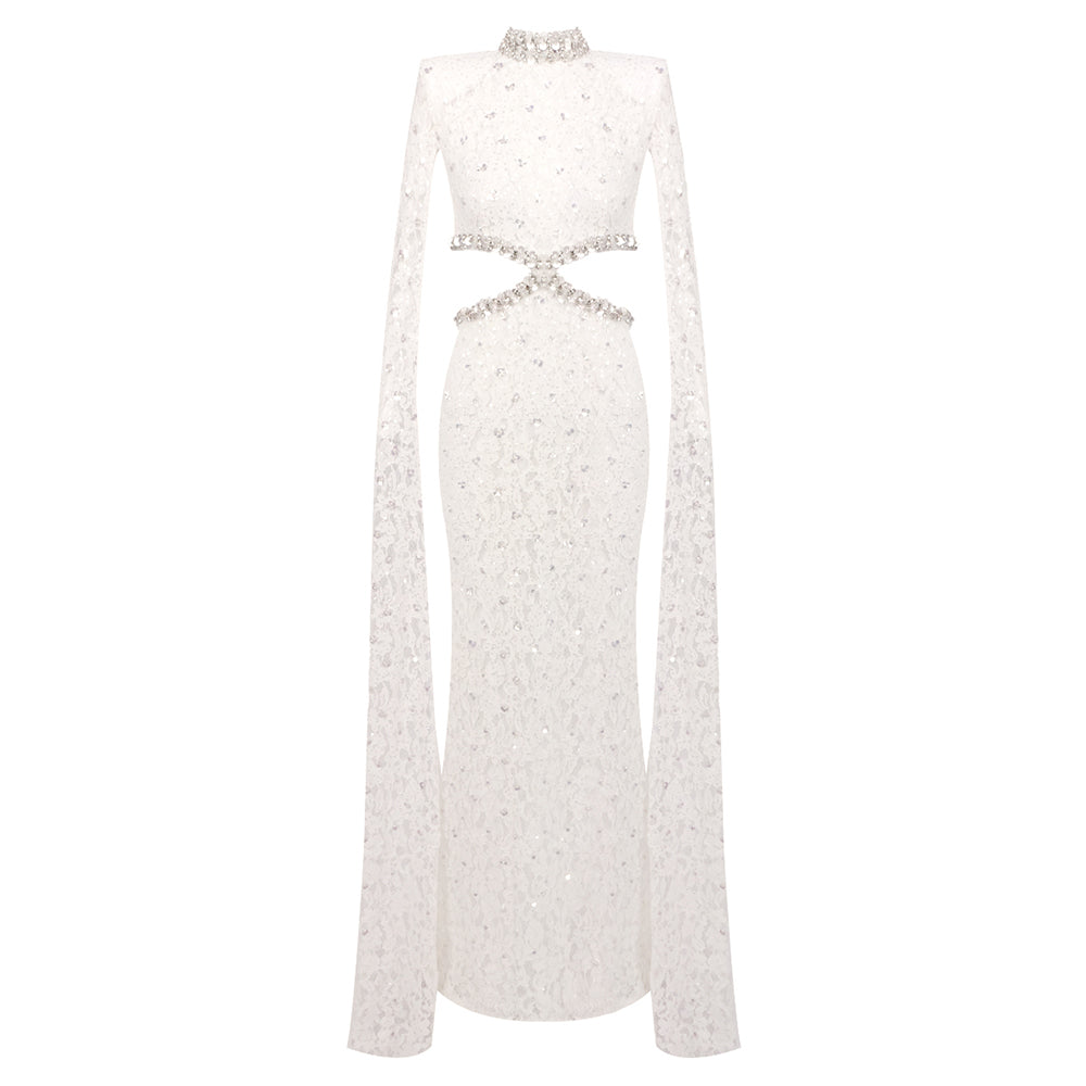 Selmori Héloïse Lace Evening Maxi Dress Beige